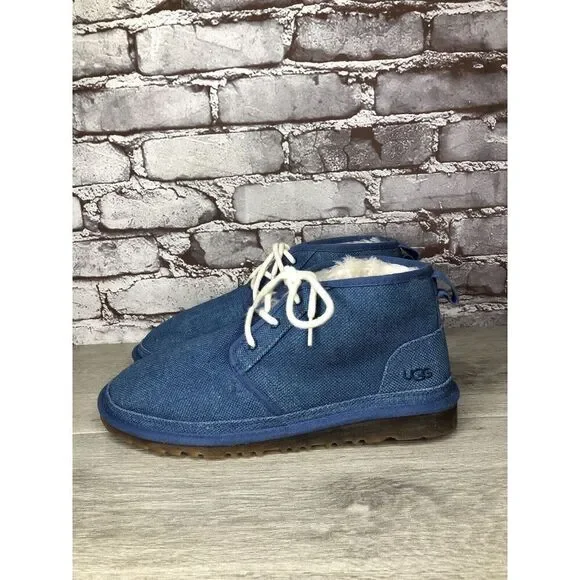 UGG Neumel Blue Fabric Fur WHT Lace Up Chukka Boots Men Sz 43EU/10M US 1117613